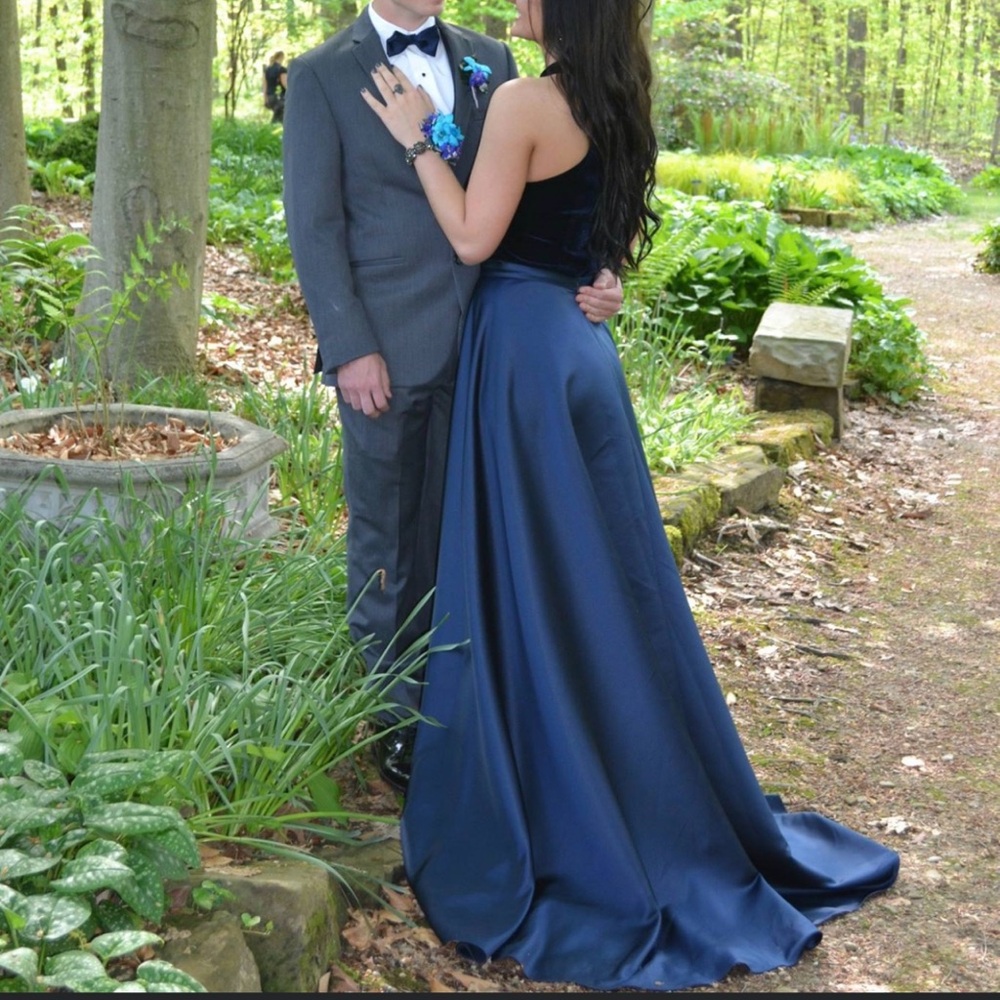 Jovani Navy Blue Cape Prom Dress
 size 8